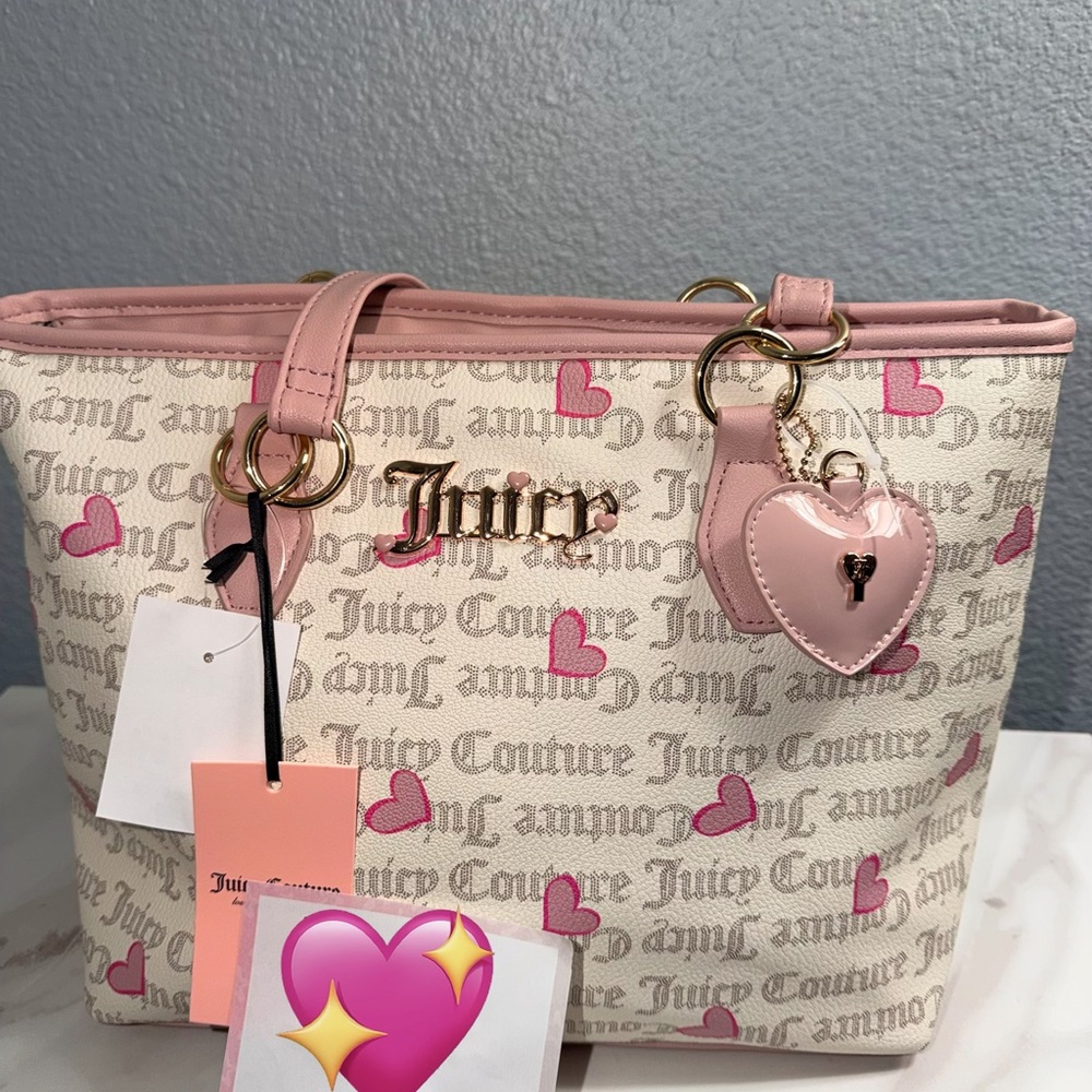 Juicy Couture Heart-Embellished Pink and Cream Tote